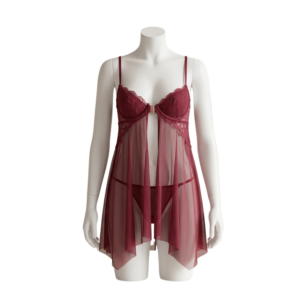 Babydoll Chemise Night - ชุดนอนซีทรูผ้าลูกไม้สำหรับผู้หญิง พร้อมคัพลายดอกไม้และสายปรับได้ เหมาะสำหรับคืนฮันนีมูนหรือคืนแต่งงาน