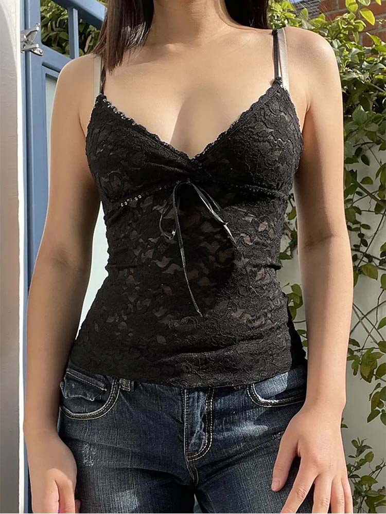 เสื้อครอปสายเดี่ยวผ้าลูกไม้สีด - Cami Top Lace บทวิจารณ์และราคา