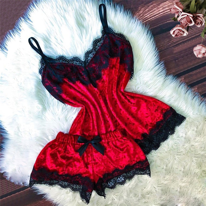 ชุดนอนฤดูร้อนผู้หญิงกํามะหยี่ช - Cami Top Lace บทวิจารณ์และราคา