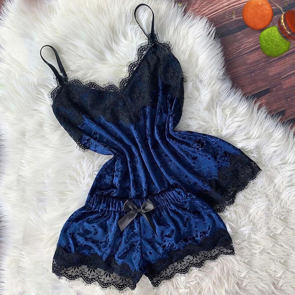 ชุดนอนฤดูร้อนผู้หญิงกํามะหยี่ช - Cami Top Lace บทวิจารณ์และราคา