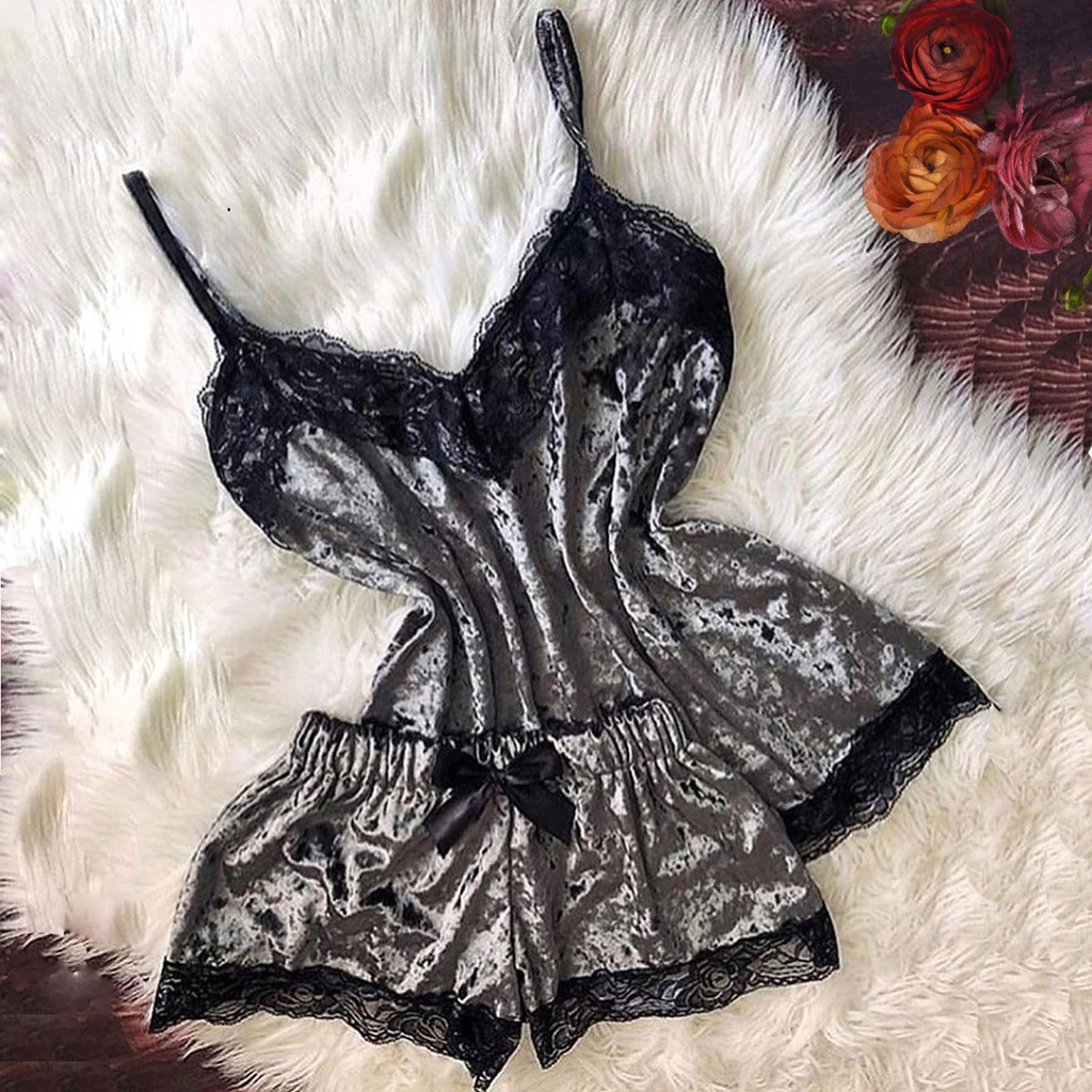 ชุดนอนฤดูร้อนผู้หญิงกํามะหยี่ช - Cami Top Lace บทวิจารณ์และราคา