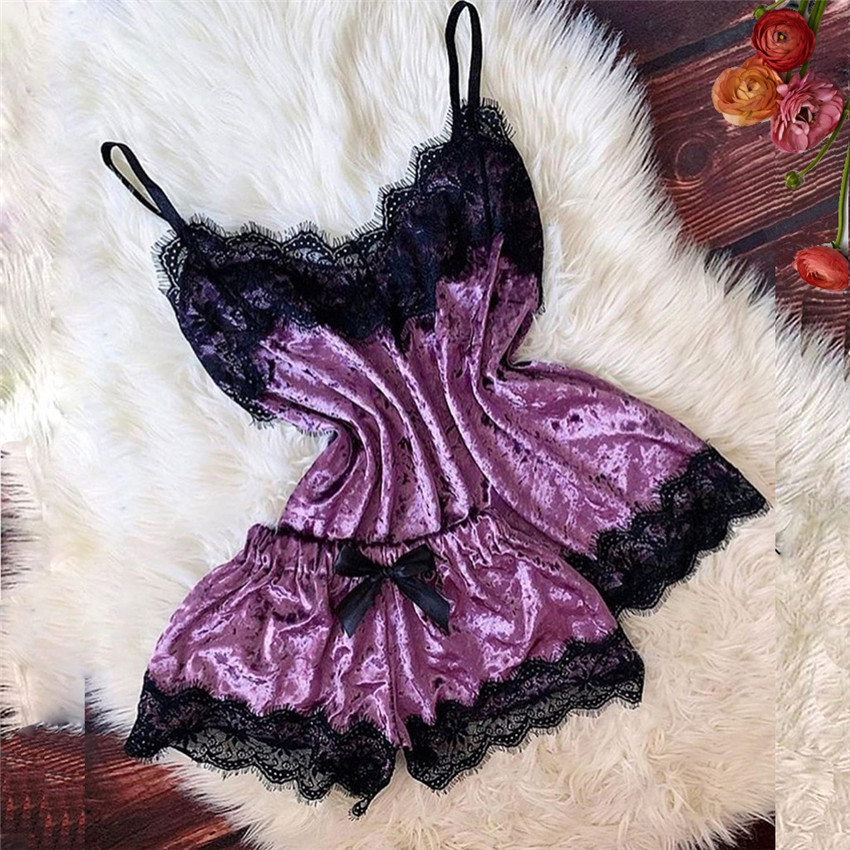 ชุดนอนฤดูร้อนผู้หญิงกํามะหยี่ช - Cami Top Lace บทวิจารณ์และราคา